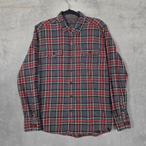 Woolrich Flannel Shirt Mens Large‎ Red/Gray Plaid Vintage L/S